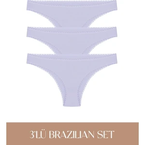 Cotvie Lila Pamuklu Brazillian 3'lü Set külot
