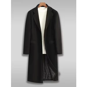 Mero Life Erkek Siyah Dar Kesim Uzun Yün Karışımlı Kaşe Palto