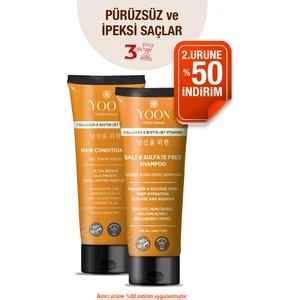 Vegan Tuzsuz Şampuan 250ML & Saç Bakım Kremi 200ML Sülfatsız, Kolajen ve Biotinli 2'li Besleyici Set