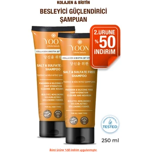 2'li Sülfatsız ve Tuzsuz Şampuan, Kolajen, Biotin B7, Içerikli Parabensiz Vegan Şampuan 2 Adet x 250ML