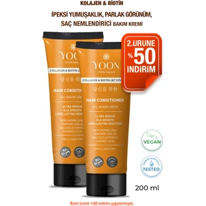 2'li Biotin B7 ve Kolajen Içeren Vegan Saç Kremi Besleyici ve Onarıcı Saç Bakım Kremi 2 Adet x 200ML