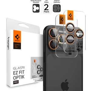 iPhone 17 Pro Max / 17 Pro / 16 Pro Max / 16 Pro / 15 Pro Max / 15 Pro / 14 Pro Max / 14 Pro ile Uyumlu Kamera Lens Camı Koruyucu Kolay Kurulum Glas.tR EZ Fit Optik Pro (2 Adet) Orange-AGL10123