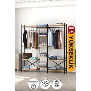 10 Raflı Metal Gardırop Metal Portmanto Açık Gardırop Elbise Dolabı Vestiyer Openix Çam