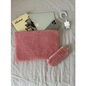 15 Inç Pofuduk Pembe Peluş Notebook Çantası, Notebook Kılıfı, Yumuşak Bilgisayar Çantası, Astarlı Laptop Çantası, Laptop Kılıfı,