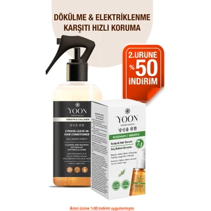 2'li Vegan Saç Spreyi ve Saç Serumu - 7 Doğal Aktif - Keratin ve Kolajen İçerikli - Saç Derisi ve Uçları İçin Bakım Seti
