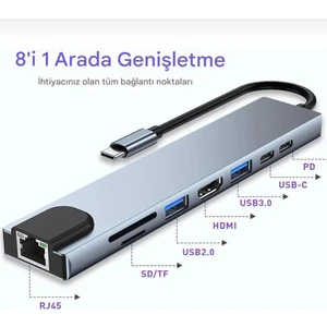 Macbook Pro Aır USB Type C Hub Dönüştürücü Çevirici Çoklayıcı Girişli 8 In 1