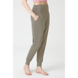 Haki Beli Lastikli Şalvar Görünümlü Harem Pantolon Yoga Joggers
