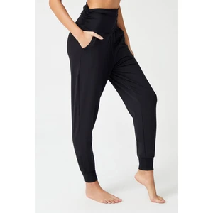 Siyah Beli Lastikli Şalvar Görünümlü Harem Pantolon Yoga Joggers