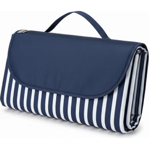 Piknik Örtüsü, Çanta Kamp Matı, Plaj Matı, Kum Tutmaz, Su Geçirmez  200X150CM - Mavi Çizgili