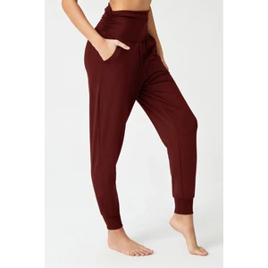 Bordo Beli Lastikli Şalvar Görünümlü Harem Pantolon Yoga Joggers