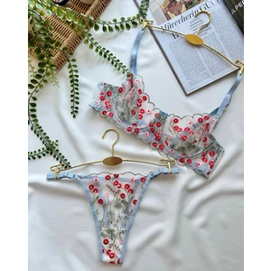 Kadın Mavi  Dantelli Nakışlı Iç Çamaşır Takımı