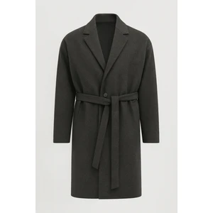 Carlo Oversize Kaşe Kumaş Fileto Cepli Kışlık Erkek Kaban - Füme