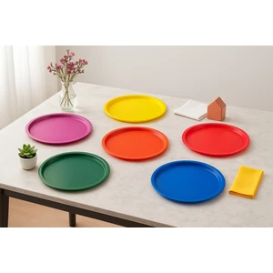 6 Kişilik Plastik Renkli Sunum Servis Tepsisi Tepsi