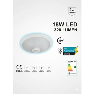 Acil Kitli 360 Derece Sensörlü Tavan Armatürü LED 18W