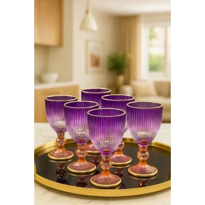 6'lı Cam Renkli Yaldızlı Kahve Yanı Su Bardağı Kadeh Kupa Bardak 75 ml