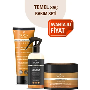 3'lü Onarıcı Saç Bakım Seti, Tuzsuz Şampuan 250ML, Saç Bakım Spreyi 200ML, Saç Bakım Maskesi 250ML