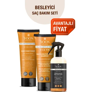 3'lü Besleyici Saç Bakım Seti, Tuzsuz Şampuan 250ML, Saç Bakım Kremi 200ML, Saç Bakım Spreyi 250ML