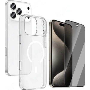iPhone 17 Pro Kılıf Zore M-safe Şarj Özellikli Şeffaf Kamera Çerçeveli Porto Kapak + Hayalet Ekran Koruyucu