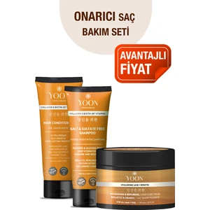 3'lü Onarıcı Saç Bakım Seti, Tuzsuz Şampuan 250ML, Saç Bakım Kremi 200ML, Saç Bakım Maskesi 250ML