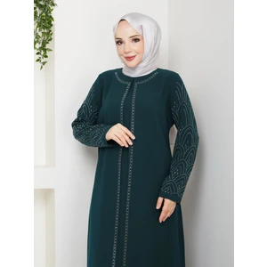 Kolları Taşlı Büyük Beden Anne Elbisesi