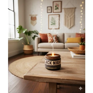 Black Night: Özel Tasarım Kavanoz Amber Kokulu Mum, 250 gr Doğal Vegan Soya Wa x  Mumu