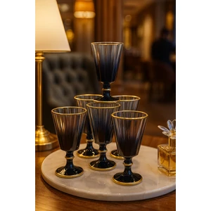 6 Lı Flüt Renkli Yaldızlı Kahve Yanı Su Bardağı Kadeh Kupa Bardak