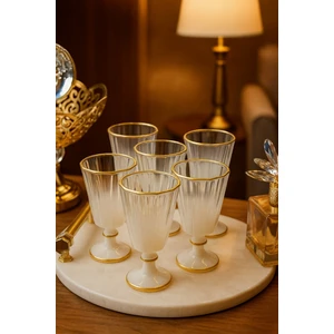 6 Lı Flüt Renkli Yaldızlı Kahve Yanı Su Bardağı Kadeh Kupa Bardak