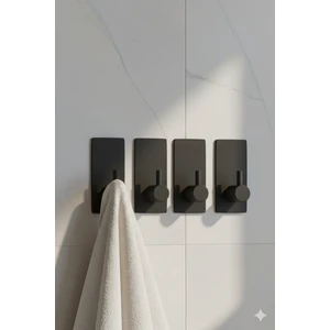 4’lü Askılık Havlu Askısı, Bornoz Askısı, Kapı Arkası, Duvara Monte, Dayanıklı Malzeme, Siyah