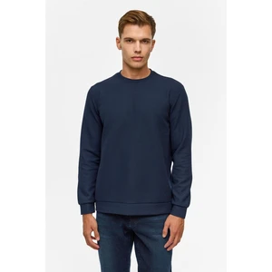 Lacivert Regular Düz Bisiklet Yaka Sweatshirt