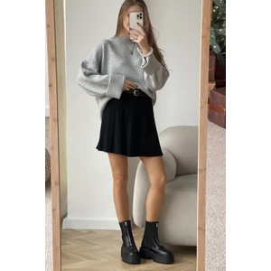 Gri Bisiklet Yaka Oversize Triko Kazak MG1972