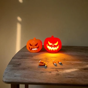 Ceresshop 2'li Set Balkabağı Şeklinde Tealight Mumluk – Halloween Dekor Turuncu