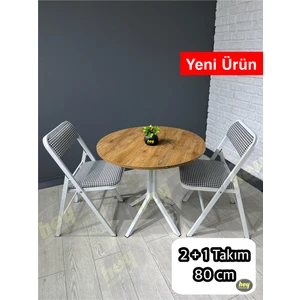 Aras 2 Kişilik Yuvarlak Mutfak Yemek Masası Takımı 2+1 Ceviz Kazayağı Kumaş 80 cm