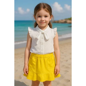 Kız Çocuk Bluz ve Etekli Fiyonklu Alt Üst Takım