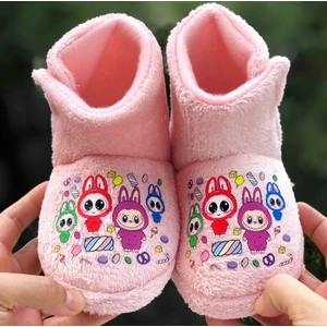 Kız Çocuk Cırtlı  Panduf Labubu Panduf Kaydırmaz Taban Anaokulu Kreş Ev Ayakkabısı