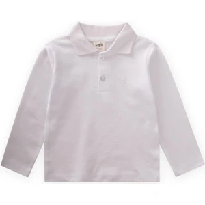 Uzun Kollu Polo Yaka T-Shırt 2-14 Yaş Kırık Beyaz