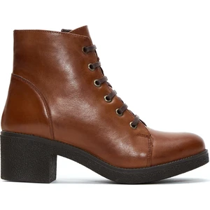 Kadın Taba Fermuarlı Kalın Topuklu Deri Casual Bot 25WFD411418