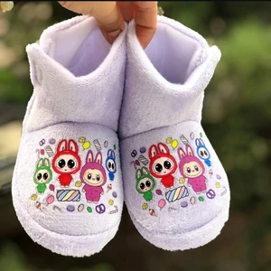 Kız Çocuk Cırtlı  Panduf Labubu Panduf Kaydırmaz Taban Anaokulu Kreş Ev Ayakkabısı