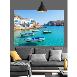 Beyaz Kayıklar Mavi Deniz Dekoratif Kanvas - Mdf Ahşap Tablo