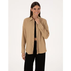 Pierre Cardin Kadın Koyu Bej Oversize Uzun Kollu Gömlek 50318232-VR088