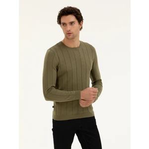 Erkek Haki Regular Fit Pamuk Karışımlı Bisiklet Yaka Triko Kazak 50279607-VR027