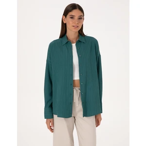 Pierre Cardin Kadın Zümrüt Oversize Uzun Kollu Gömlek 50318232-VR055