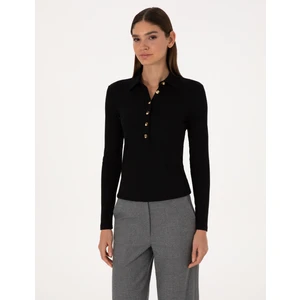 Pierre Cardin Kadın Siyah Slim Fit Örme Bluz 50309153-VR046