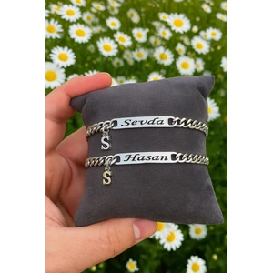 2 Adet Kişiye Özel Isim Yazılı Baş Harfli Unisex Çelik Bileklik Çifti SCB73