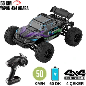 Uzaktan Kumandalı 50 Km/hız Yapan Rc Araba, Suv 4x4 Full Iç Metal Kasa Şarjlı Fonksiyonlu Dev Araba Mor ve Mavi
