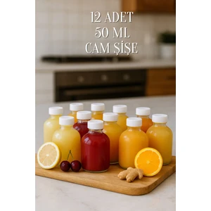 12 Adet Cam 50 ml Mini Shot Ginger Detox Şişe Plastik Sızdırmaz Kapaklı Kolonya Koku Süs Küçük Şişe