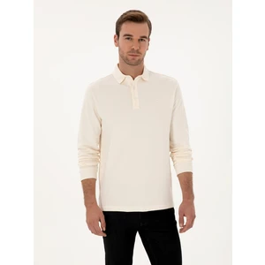 Erkek Ekru Regular Fit %100 Pamuk 3 İplik Polo Yaka Sweatshirt 50318960-VR019