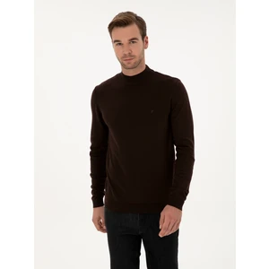 Erkek Kahverengi Slim Fit Pamuk Karışımlı Çeyrek Balıkçı Yaka Basic Triko Kazak 50318704-VR029