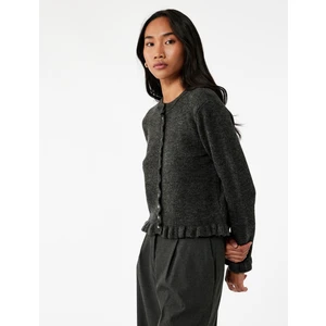 Fırfır Detaylı Uzun Kollu Bisiklet Yaka Triko Hırka