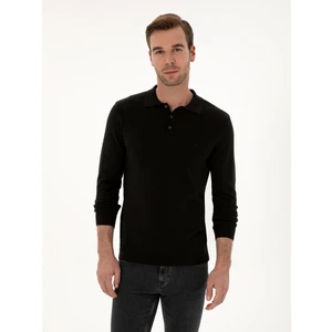 Erkek Siyah Regular Fit Pamuk Karışımlı Polo Yaka Basic Triko Kazak 50318673-VR046