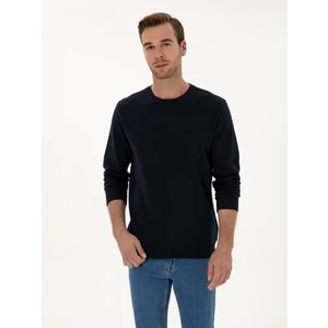 Erkek Lacivert Regular Fit %100 Pamuk 3 İplik Bisiklet Yaka Sweatshirt 50318974-VR033